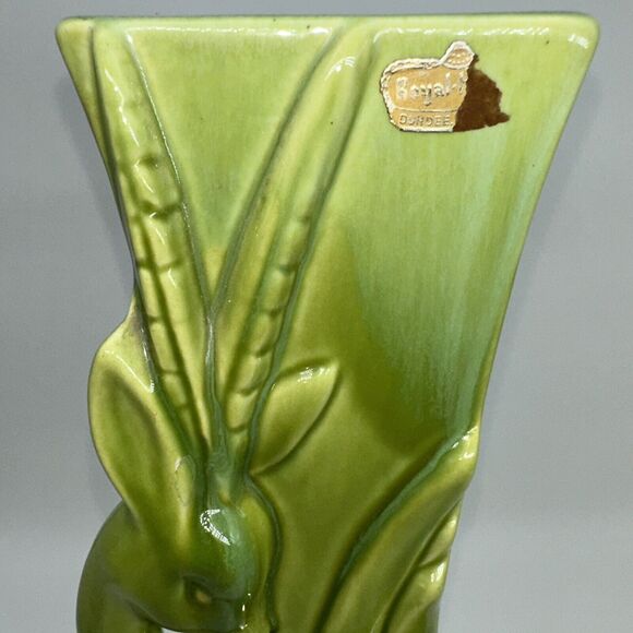 Royal Haegar Gazelle Vase 15" Green Stickered Boho Chic Vintage Deer Countryside - Picture 2 of 11
